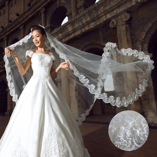 白色韩式新娘头纱超长3米5米10米拖尾蕾丝结婚纱礼服配件头纱
