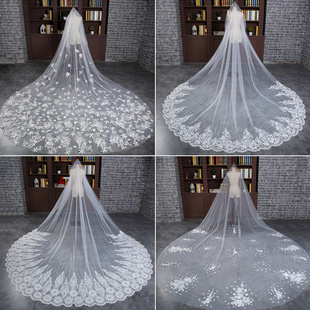 韩式简约新娘头纱蕾丝3米超长拖尾头纱软纱5米10米拍照婚纱长头纱