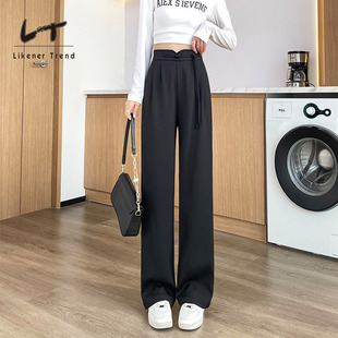 lt黑色西装裤高级感垂感2024春季复古中国风设计感窄版阔腿裤