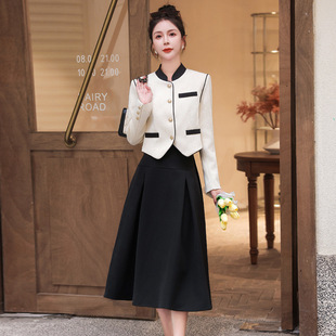 优雅气质小香范时尚套装2023秋季韩版修身外套中长裙两件套裙