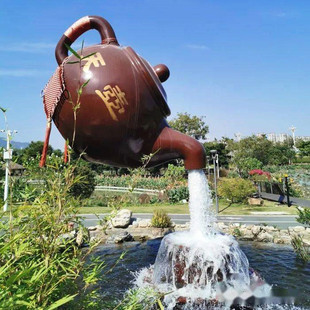 大型流水喷泉悬空茶壶，铁桶玻璃钢雕塑酒店，广场景观区茶馆装饰
