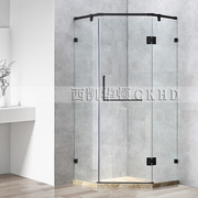 不锈钢黑色淋浴房无框平开门直角简易整体浴室玻璃隔断钻石形屏风