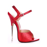 16cm超高跟鞋细跟尖头闪亮红色，婚礼鞋sm情趣鞋ts道具，鞋夜店女王鞋