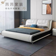 科技欧式1.5米1.8米榻榻米皮艺床简约布主卧床储物大床实木床d