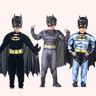 万圣节儿童表演服装男孩蝙蝠侠肌肉斗篷cos黑色披风舞会角色扮演