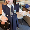 韩国女童套装秋装2023洋气，时髦公主学院风衬衫，+背心裙两件套