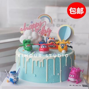 超级飞侠蛋糕装饰摆件插件乐迪小飞机玩具网红儿童生日烘焙甜品台