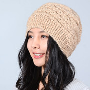 帽子女冬天手工编织毛线帽子女韩版加绒针织帽休闲护耳保暖帽