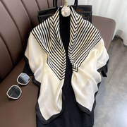 高级感黑白条纹丝巾90cm大方巾，洋气时尚百搭领巾防晒护颈薄款披肩