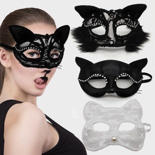 性感面具全脸蕾丝猫女郎，化妆舞会面罩，派对道具动物猫咪遮脸眼罩