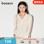 bossini女款2023年早秋时髦法式通勤蝙蝠袖气质翻领长袖衬衫