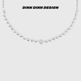 DINN DINN DESIGN简爱系列小爱心拼接项链甜酷金属风短款锁骨链