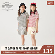 日本livheart儿童条纹polo领短袖t恤短裤，运动套装女童夏季女大童