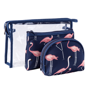 透明火烈鸟化妆包旅行化妆品收纳袋套装手提便携三件套PVC洗漱包