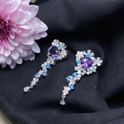 天然乌拉圭紫水晶耳环彩色，宝石耳饰女满钻设计奢华s925银精工镶嵌