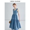 vegachang牛仔吊带连衣裙，女2024年夏季法式复古显瘦气质长裙