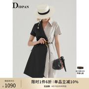 idpan女装夏季时尚，个性理性感撞色围裹设计短袖连衣裙