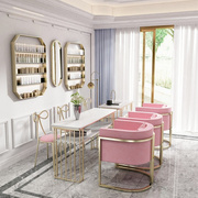 美甲桌椅套装网红沙发，椅单双人金色美甲桌，北欧铁艺双层大理石