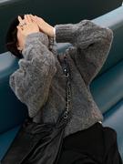 韩国复古麻花套头毛衣女秋冬季宽松风奶奶灰色加厚针织衫外穿