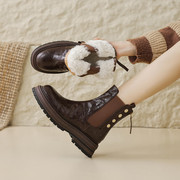 羊皮毛一体雪地靴女真皮，厚底大棉鞋，坡跟松糕底厚毛马丁靴保暖短靴