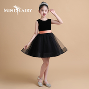 儿童礼服女童公主裙黑色，蓬蓬纱裙2023钢琴，演出服主持人小礼服
