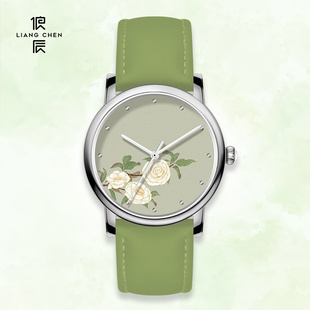 雅白山茶/俍辰十二花神小众创意送女友礼物牛油果绿国风定制手表