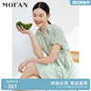 mofan摩凡甜美泡泡袖高腰，茶歇裙春夏款，绿色条纹显瘦衬衫连衣裙