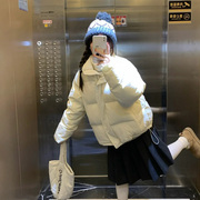 自制小个子白色棉服外套女冬季韩版小众设计感宽松保暖短款棉衣