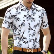 men's middle-agedshort sleeve floral shirt男式中年短袖花衬衫