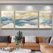 现代简约纯手绘油画客厅装饰画沙发背景墙挂画大气日照金山浅蓝