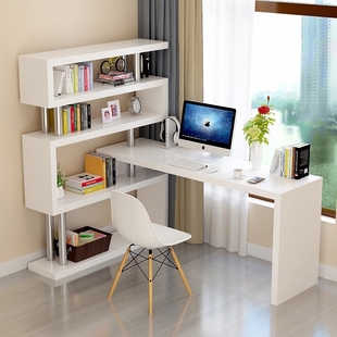 旋转电脑桌转角一体家用办公桌子，写字台组合书架书柜简约简易书桌