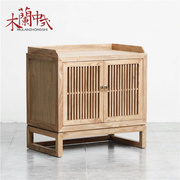 新中式老榆木茶水柜禅意仿古简约免漆实木玄关储物柜边柜边几家具