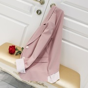 西装外套女2021春秋韩版时尚，设计假两件粉色长袖小西服女上衣