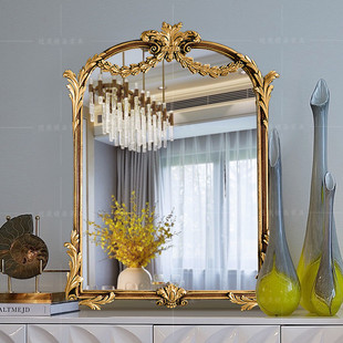 法式复古浴室化妆镜台式雕花桌面欧式梳妆镜美式壁炉装饰镜子挂墙