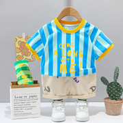 男童时髦夏装套装洋气婴儿童衣服，潮宝宝夏季短袖小童装两件套潮流