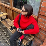 RIXO Paris轻奢小众春夏红色标准版型领收腰蝙蝠袖羊毛毛衣