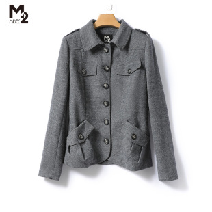 品牌断码M2女装外套春秋灰色长袖修身大码小个子短款上衣