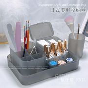 日式美甲收纳盒5件套桌面，收纳甲油胶收纳工具透明磨砂笔筒棉片盒