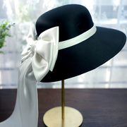 法式英伦赫本礼帽旅拍帽子时尚走t台女式复古缎带新娘婚纱装饰帽