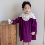 2024春款韩国儿童装NAIV女童宝宝时尚淑女蕾丝荷叶领连衣裙
