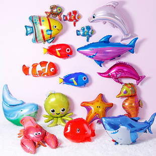 海底鱼动物海洋系列，海豚鲨鱼铝膜气球，商场海洋馆布置装饰品
