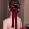 水舞B2519新娘头饰韩式红色花朵缎带婚纱摄影造型甜美公主发饰品