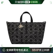 欧洲直邮DIOR/迪奥24 女士大号黑色纹理花呢制金色饰品手提包