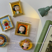 h-store蒙娜丽莎珍珠少女相框，冰箱贴磁贴复古ins艺术人物磁铁磁性