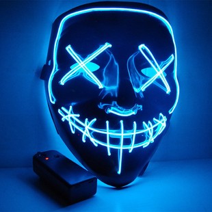 万圣节LED面具抖音黑色鬼脸同款道具荧光V字恐怖声控爆闪发光面具