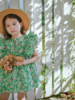 史豌豆女童夏装2023连衣裙儿童绿色飞袖甜美上衣宝宝短衬衫裙