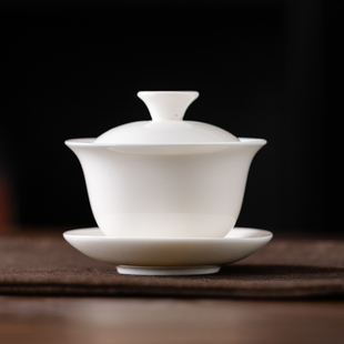 盖碗德化白瓷茶具套装，整套功夫陶瓷日式简约茶壶，茶杯羊脂玉客家用