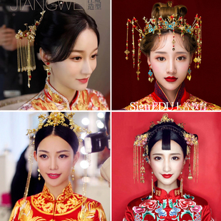 新娘中式红色古装头饰，饰品旗袍秀和服配饰，凤冠额饰发饰