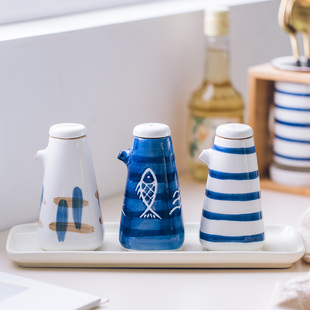 日式风厨房用品酱料醋瓶储备瓶手绘陶瓷调味瓶创意油壶醋壶调料壶
