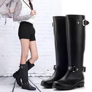 时尚高筒雨靴搭扣红拉链韩版水鞋，女式防水马丁靴，雨鞋雪地靴机车靴